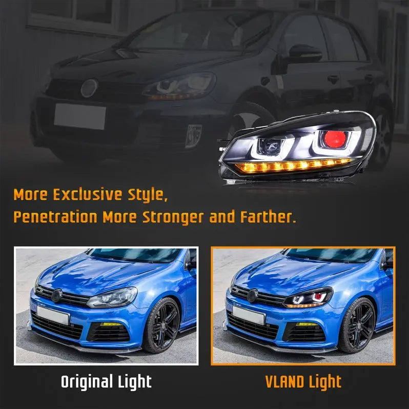 VLAND LED Headlights with Demon Eyes Fit for Volkswagen Golf6 Mk6 2009-2014