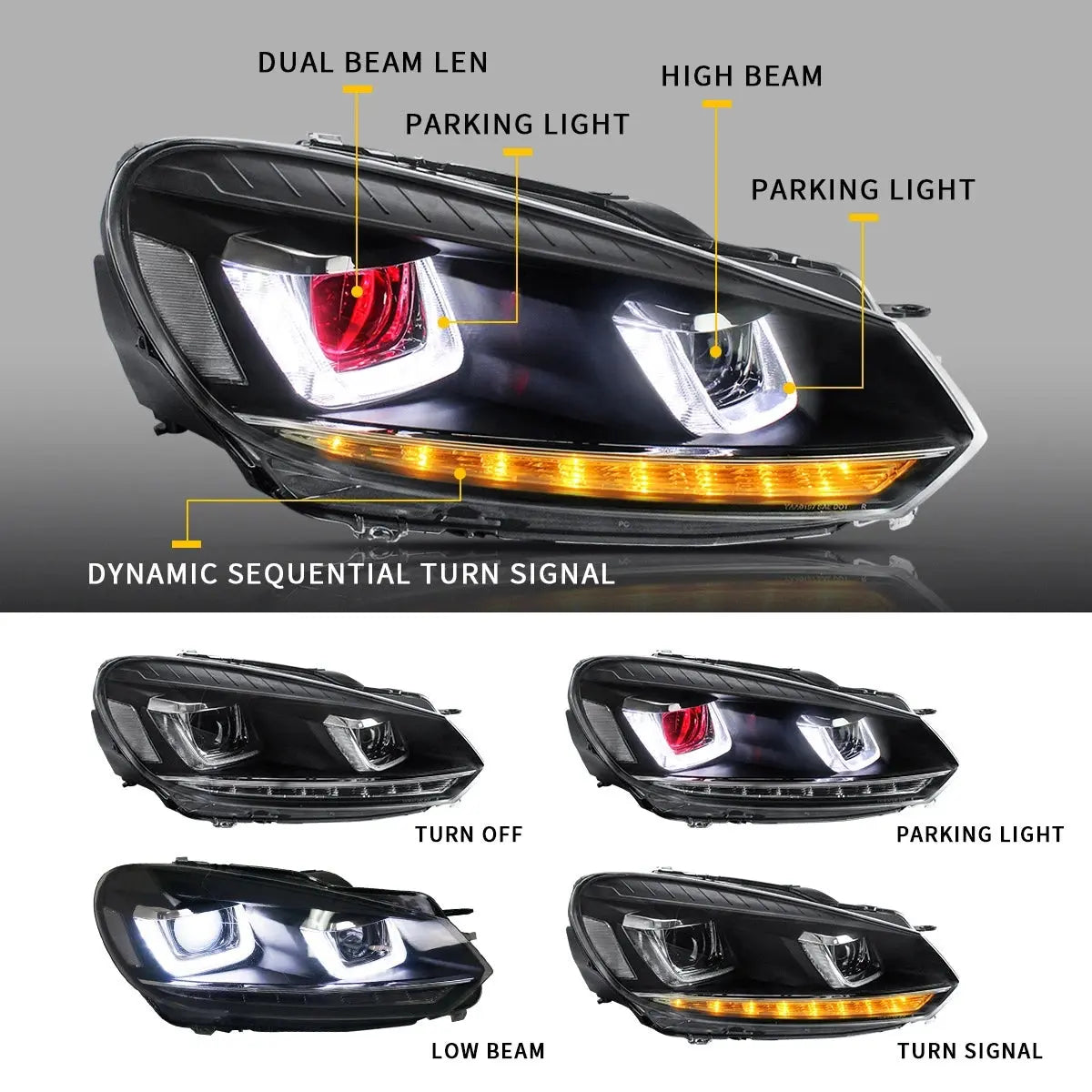 VLAND LED Headlights with Demon Eyes Fit for Volkswagen Golf6 Mk6 2009-2014