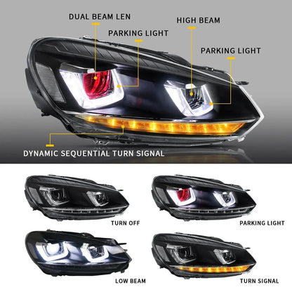 VLAND LED Headlights with Demon Eyes Fit for Volkswagen Golf6 Mk6 2009-2014