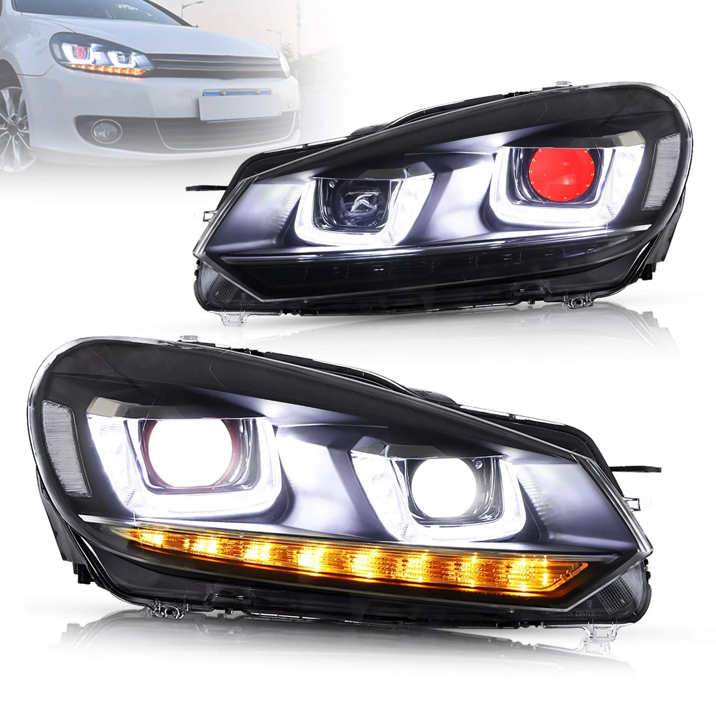 VLAND LED Headlights with Demon Eyes Fit for Volkswagen Golf6 Mk6 2009-2014