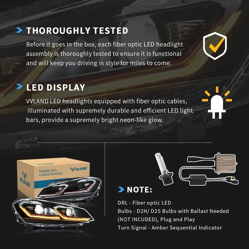 VLAND LED Headlights for Volkswagen VW Golf 7 / MK7 2015-2017 (NOT fit for Golf GTI and Golf R models)