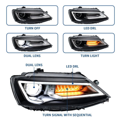 VLAND Dual Beam Headlights Fit for Volkswagen Jetta/Sagitar 2011-2018(NOT FOR GLI)