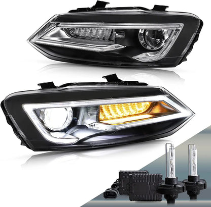VLAND LED Headlights With D2H Xenon Bulbs Fit For Volkswagen Polo MK5 6R 6C 2009–2017 【Not for 1.2 TSI/R/GTI】