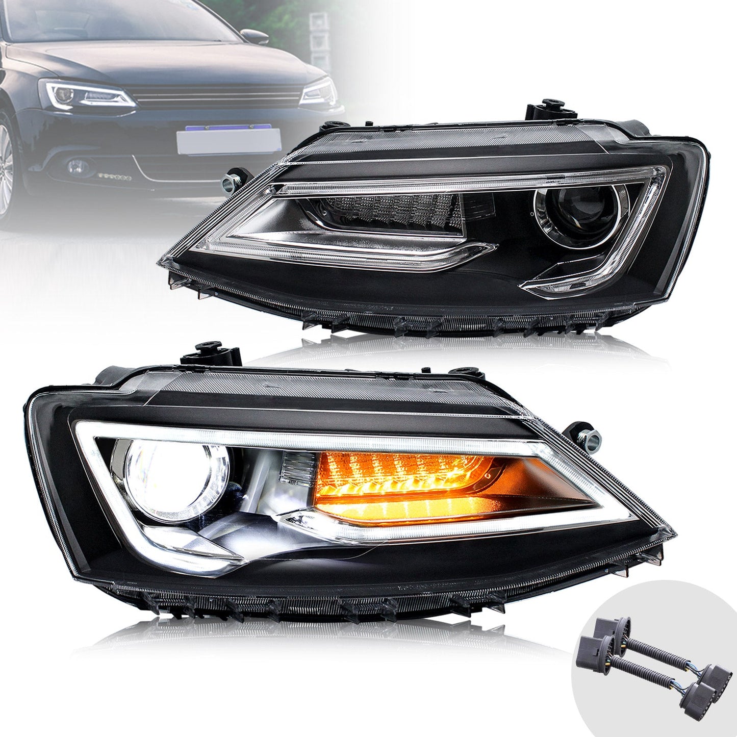 VLAND Dual Beam Headlights Fit for Volkswagen Jetta/Sagitar 2011-2018(NOT FOR GLI)
