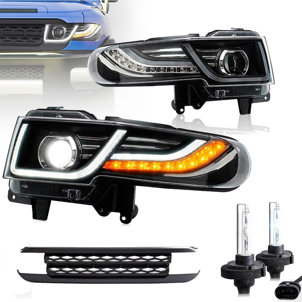 VLAND LED Headlights With Grille Assembly+2PCs D2H Xenon Bulbs Fit for 2007-2015 Toyota FJ Cruiser 1st Gen