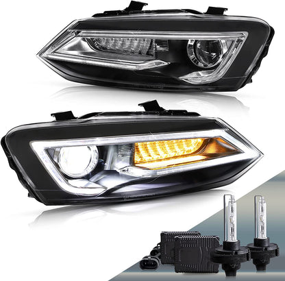 VLAND LED Headlights With D2H Xenon Bulbs Fit For Volkswagen Polo MK5 6R 6C 2009–2017 【Not for 1.2 TSI/R/GTI】