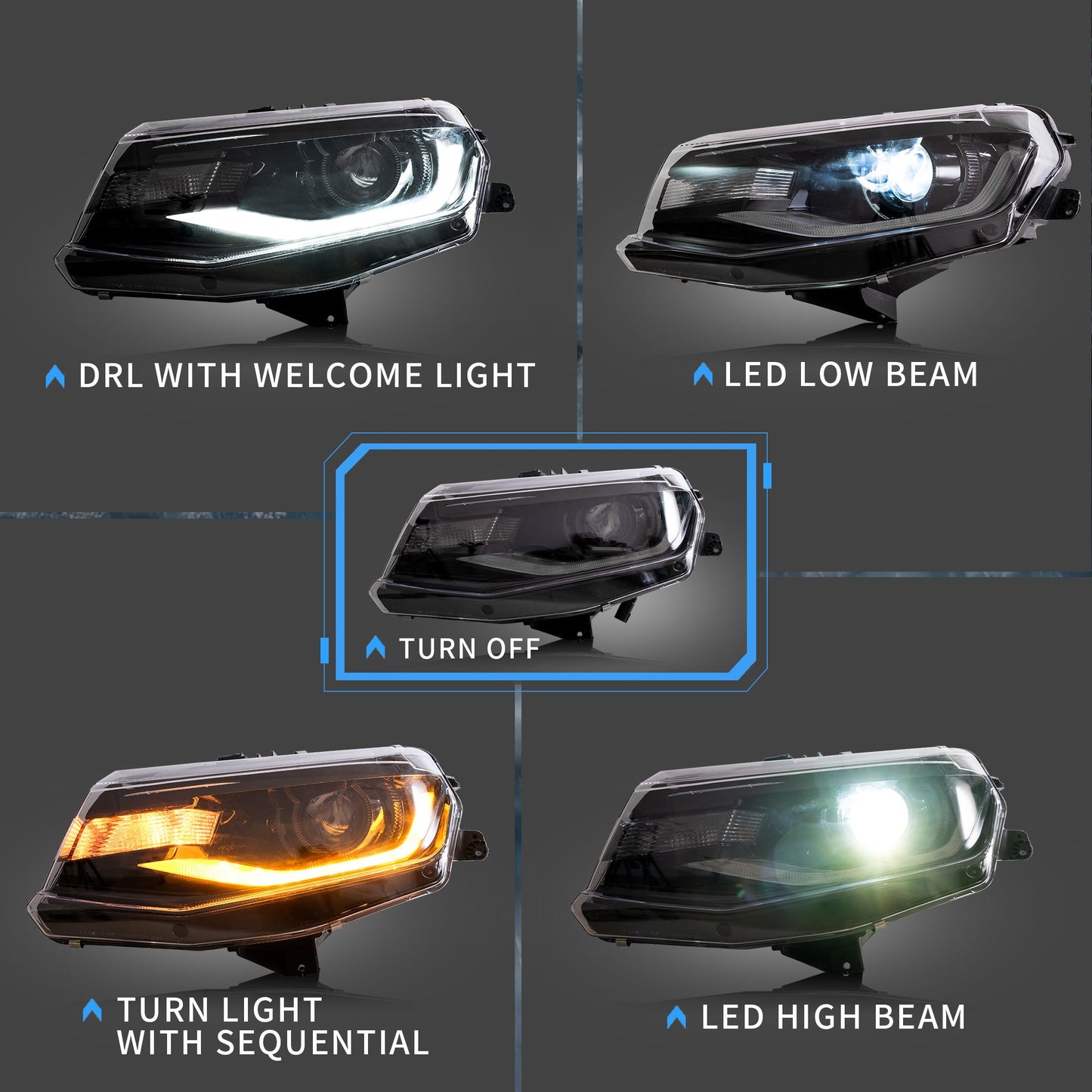 VLAND LED Projector Headlights For Chevrolet / Chevy Camaro LT SS RS ZL LS 2016-2018