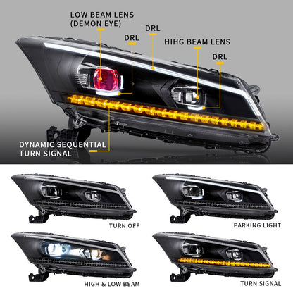 VLAND Dual Beam Headlights With Demon Eyes For Honda Accord 2008-2012