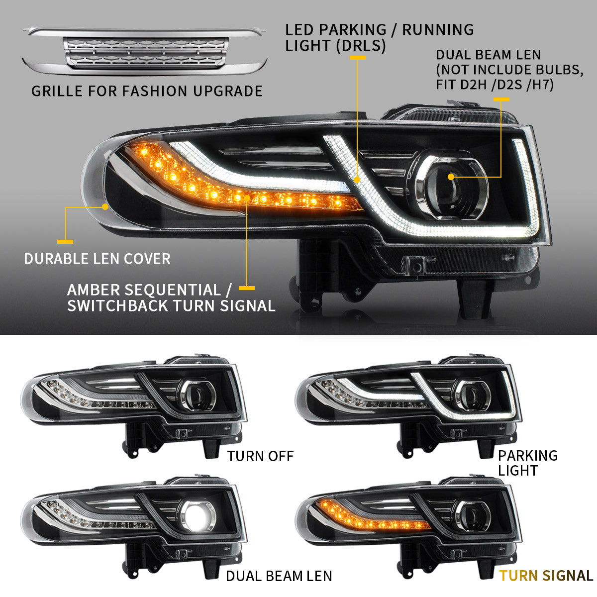 VLAND LED Headlights For Toyota Fj Cruiser With Grille 2006-2022 (Bulbs Not Included)