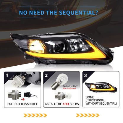 VLAND LED Projector Headlights For 2010 2011 Toyota Camry Base LE SE and XLE w/Sequential (US version)
