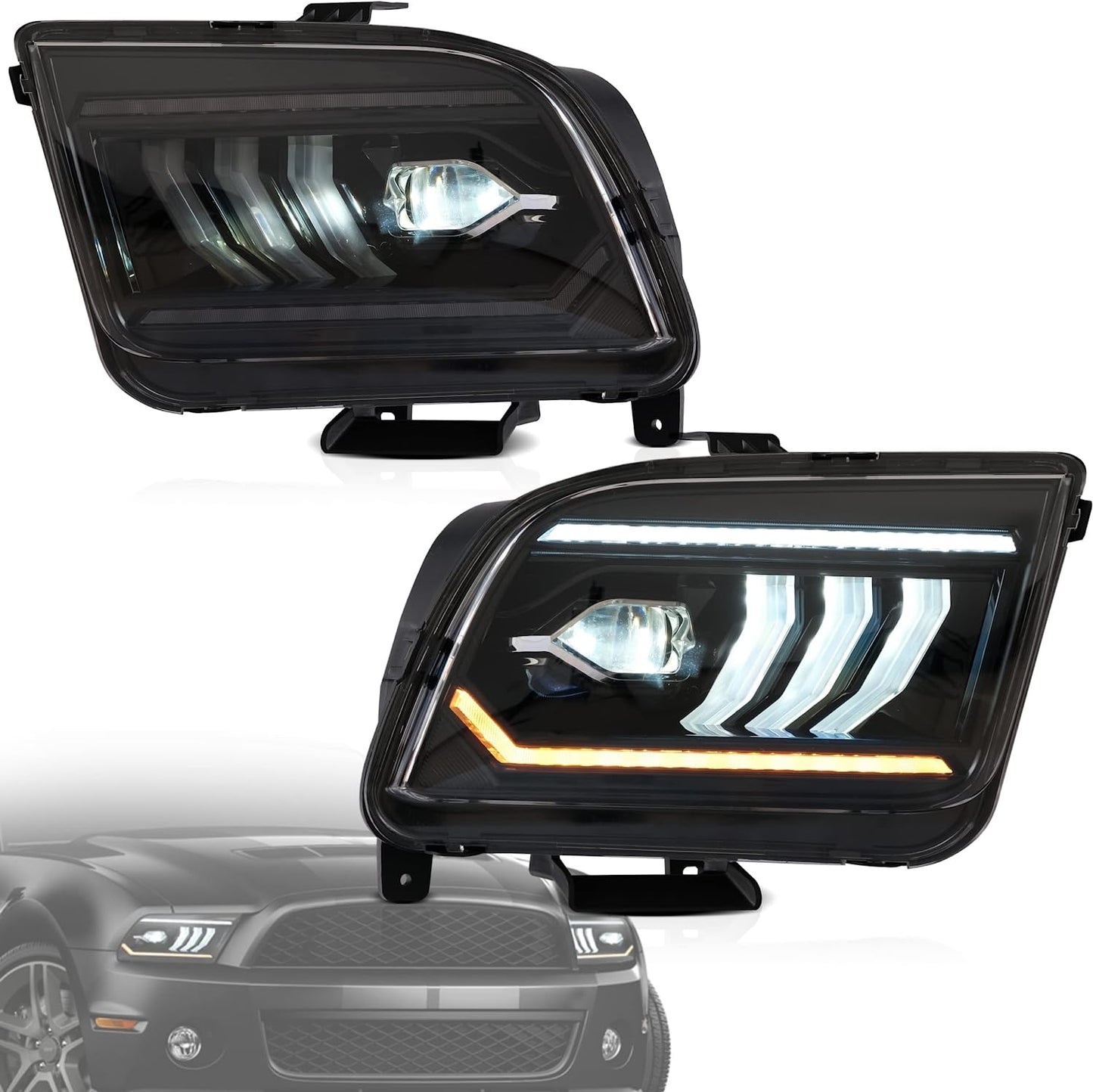 VLAND Projector Headlights Assembly Compatible with Ford Mustang 2005-2009 With Start Up Animation (not for Shelby GT500/ GT500KR)