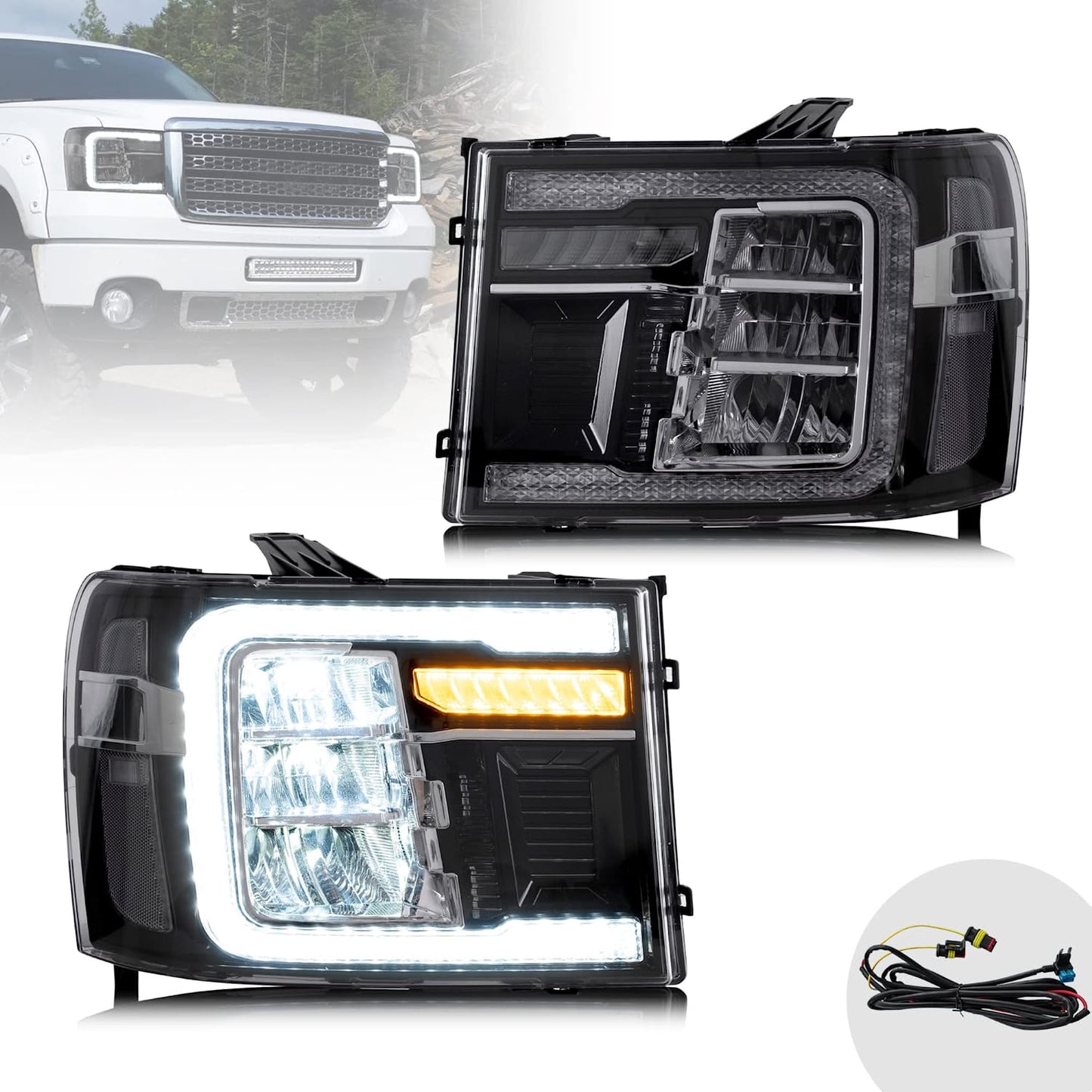 VLAND LED Headlights For 2007-2013 GMC Sierra 1500 2500HD 3500HD With Dynamic DRL