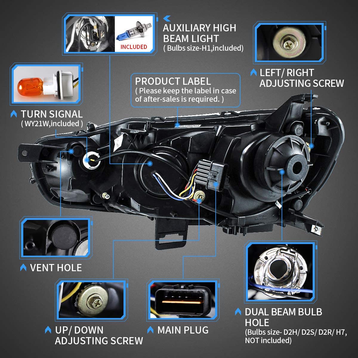 VLAND LED Projector Headlights for Mitsubishi Lancer EVO X 2008-2017 with Dynamic Turn Signal